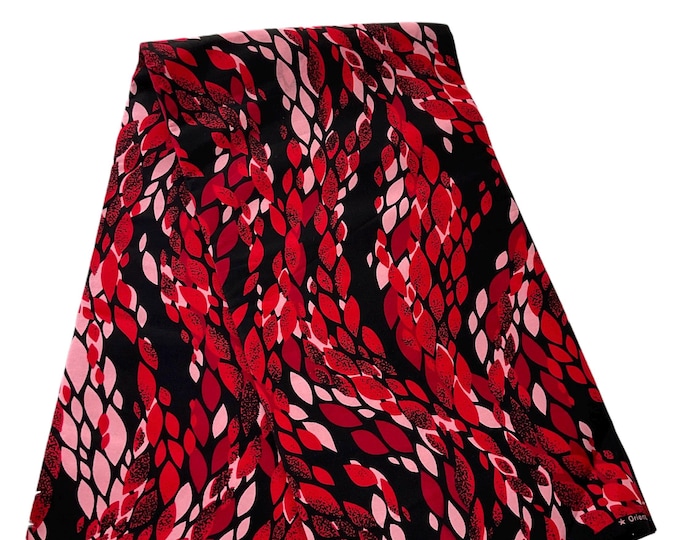African Ankara Fabric, Black Red Pink Wax Print, 6 Yards