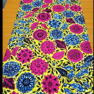 African Print Fabric/Ankara-Pink Yellow Blue Floral Fabric/Mudcloth Fabric/Fabric By The Yard/African Fabric/Cotton/Quilt/MK598