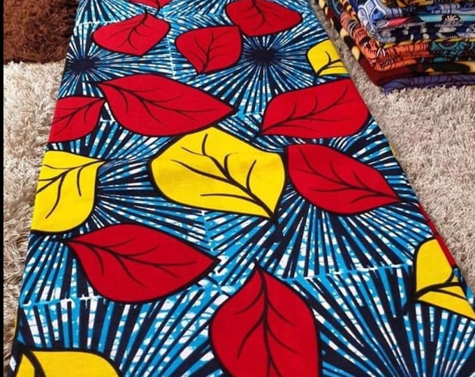 African Fabric/ Ankara-yellow blue red floral fabric/ African wax/Hollandais/ by the yard fabric/ African print 6 yards/MK130/
