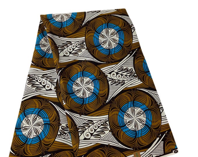 Brown Blue Cream African Print Fabric/Ankara 6 Yards/By The Yard Cotton Print
