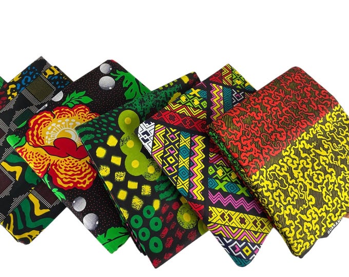 Green Red Yellow African Print Fabric Fat Quarters Set Of Five/Ankara Fabric/African Fabric/African Print Fabric/African Fabric//MK43kt