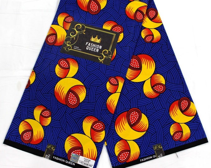 Navyblue and orange African Ankara Fabric/African Wax Print/MK428