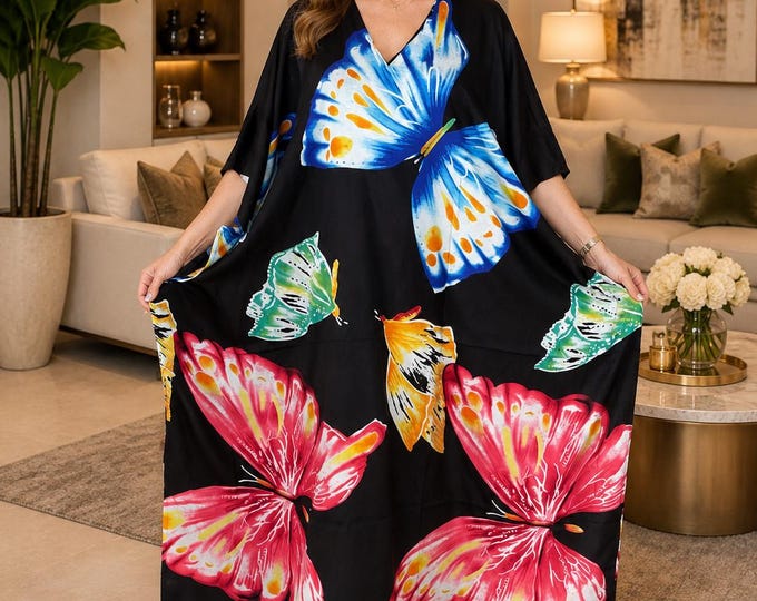 Silky Kaftan Dress For Women/Beach Cover/Elegant Loose Fit Maxi Dress/Lounge Wear/Catlin