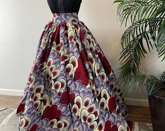 African skirt/African plus size skirt/African women clothing/Long skirt/Boho skirt/MK999/Ankara skirt/Red and White African skirt with Pocke