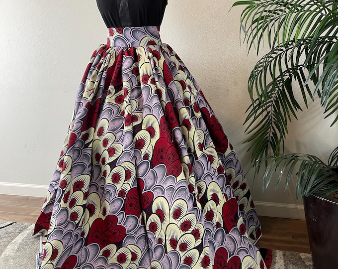 African skirt/African plus size skirt/African women clothing/Long skirt/Boho skirt/MK999/Ankara skirt/Red and White African skirt with Pocke
