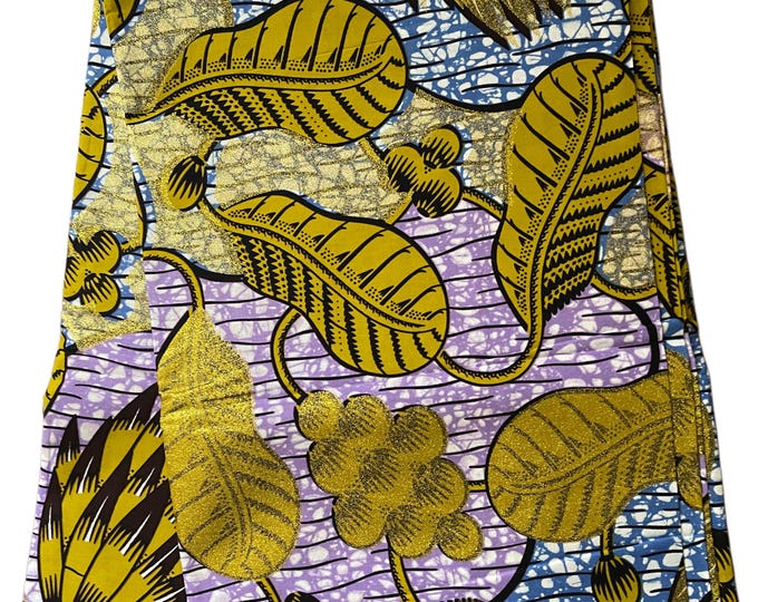 African Fabric/African Print Fabric/Ankara-Gold,Blue,Lilac Design/African Clothing/Gift For Her/African Fabric By The Yard/Wax/CK450