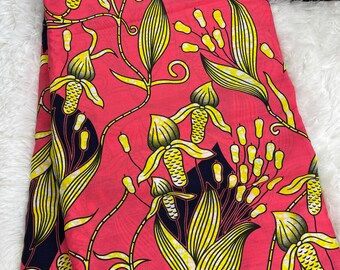 African Fabric/African prints/ Ankara -Pink Floral Design/Ankara Fabric/Danshiki Fabric/African Dress/Dk36