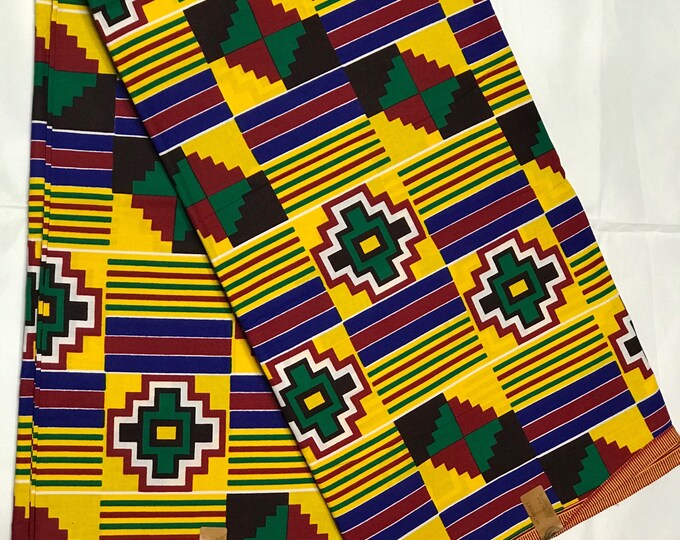 African Kente Fabric, 6 Yards with Headwrap, Ankara Tribal Print