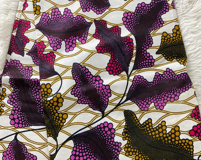 Purple Ankara Fabric, African Wax Print 6 Yards with Headwrap