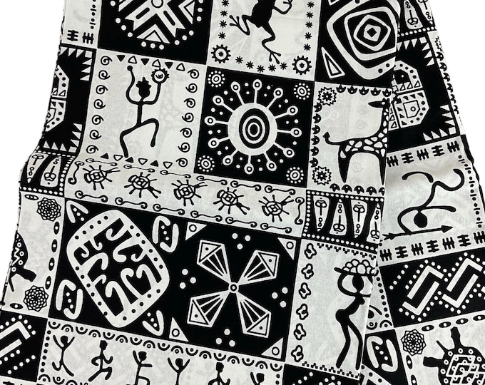 Black and White Ankara Fabric – African Print Cotton, 6 Yards with Headwrap