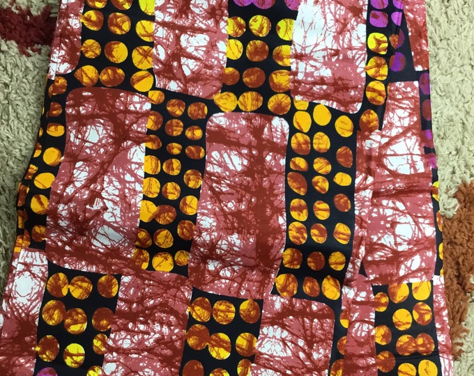 Brown Purple Gold African Print Fabric, 6 Yards with Headwrap