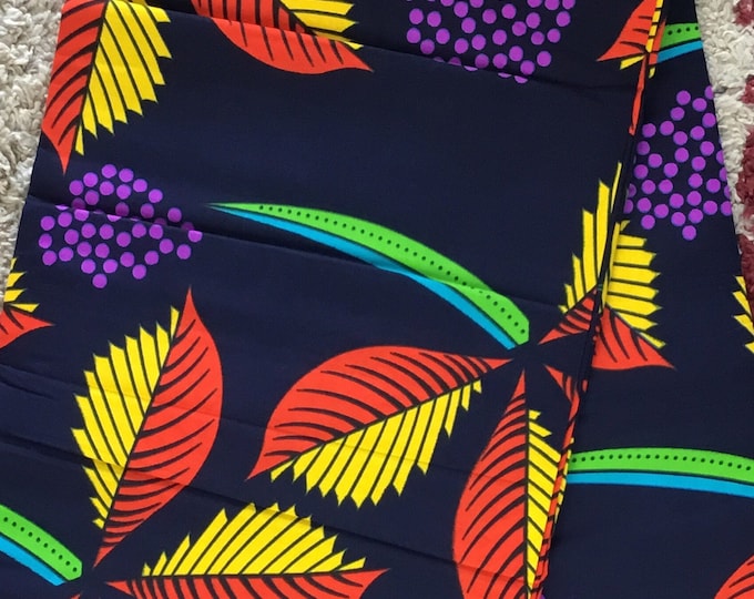 Navy Blue African Print Fabric: 6 Yards, Headwrap Included