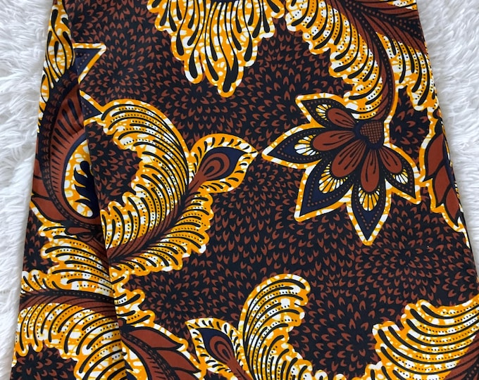 African Fabric/African Print Fabric/Ankara -Brown and Cream Fabric/African/ Fabric/ Cotton Fabric/African Dress/African Print/Kente Fa/MK508