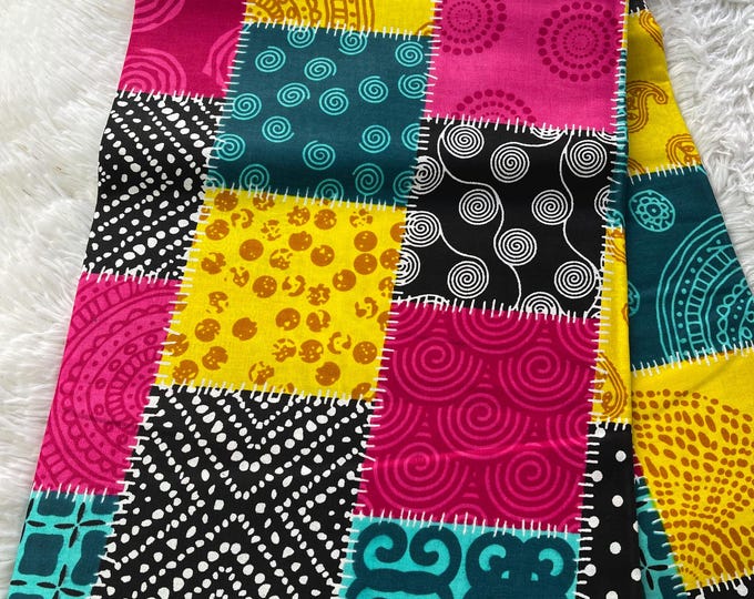 African Fabric/Ankara-Teal Yellow Pink Square Color/African Wax Print/Kente/African Clothing/MK600a/African Dress Fabric/Kitenge/