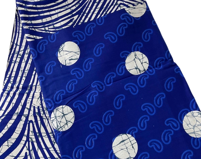 Blue White African Print Fabric/Ankara 6 Yards/Cotton Fabric By The Yard/Tribal/MK141