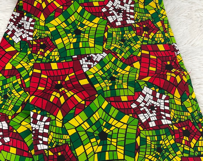 Red and lemon green African Fabric/African prints/ Ankara fabric/ WaxAnkara fabric by the yard/ African fabric for crafts/African head/MK138