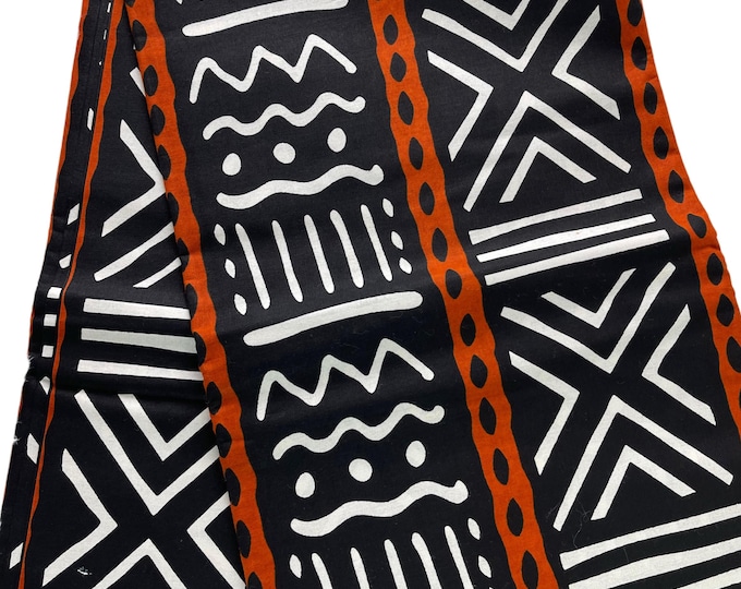 Brown & Black Ankara Fabric, African Print Cotton, 6 Yards with Headwrap