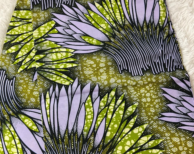 African Fabric/African Print Fabric/Ankara-Green and Lilac Color/ African fabric per yard/ African fabric for crafts/ African Dress/MK151/Af