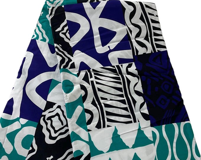 Teal Blue White African Print Fabric,Ankara Fabric By The Yard,Cotton Fabric For Quilting/MK169C