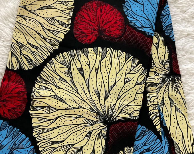 African Fabric/Ankara-Black Cream Blue Red Color Fabric/By The Yard/ African Clothings/DK09/Gift For Her/Wax/Tissue/Mudcloth/Danshiki/Textil