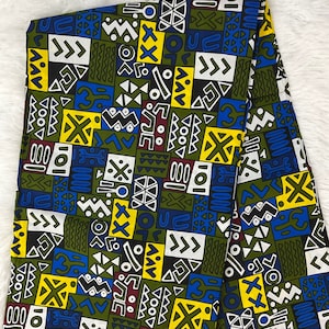 African Fabric/African prints/ Ankara-Blue and yellow fabric/ Kente/Hollandais/DK02/Wax Prints/By The Yard/Ankara 6 Yards/