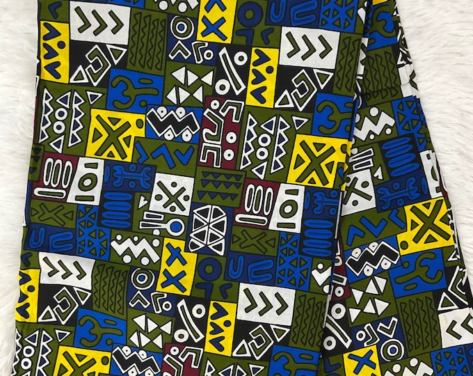 African Fabric/African prints/ Ankara-Blue and yellow fabric/ Kente/Hollandais/DK02/Wax Prints/By The Yard/Ankara 6 Yards/