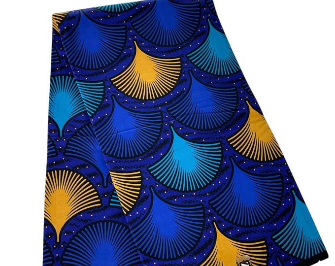 African Ankara Fabric, Blue Yellow Teal Wax Print, By The Yard Cotton Print/Fabric For Quilts/MK760H