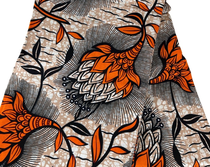 African Fabric/African prints/ Ankara-Clear and Orange fabric/ African wax/ Ankara 6 Yards/MK436/African Clothing/African Material/Kente/Mud