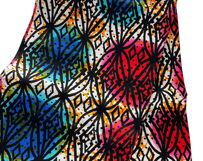 Colorful African Print Fabric: 6 Yards Cotton Ankara with Headwrap