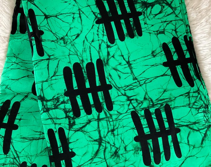 Green African Print Fabric: 6 Yards Ankara Wax Cotton with Headwrap