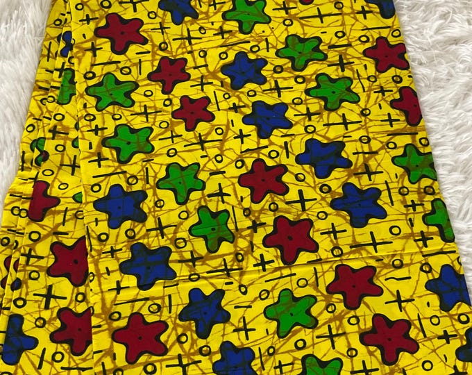 African Fabric/African prints/ Ankara-Yellow,Blue and Red Star fabric/ African waxAfrican fabric/ African fabric 6 yards/MK618