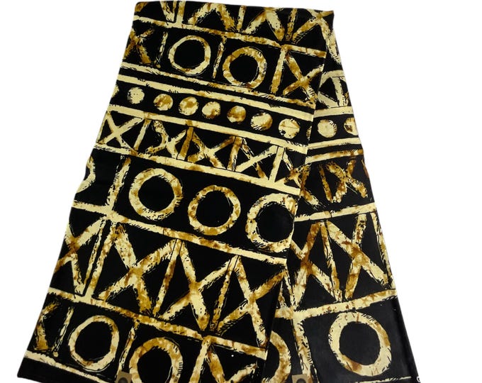 African Fabric/African Print /Ankara-Black and Gold Circle Design/African Clothing/Gift For Her/By The Yard/Wax/CK450/Tribal/Native