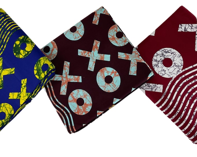 Blue Red Brown African Print Fabric/Ankara 6 Yards/Cotton Fabric By The Yard/MK151/