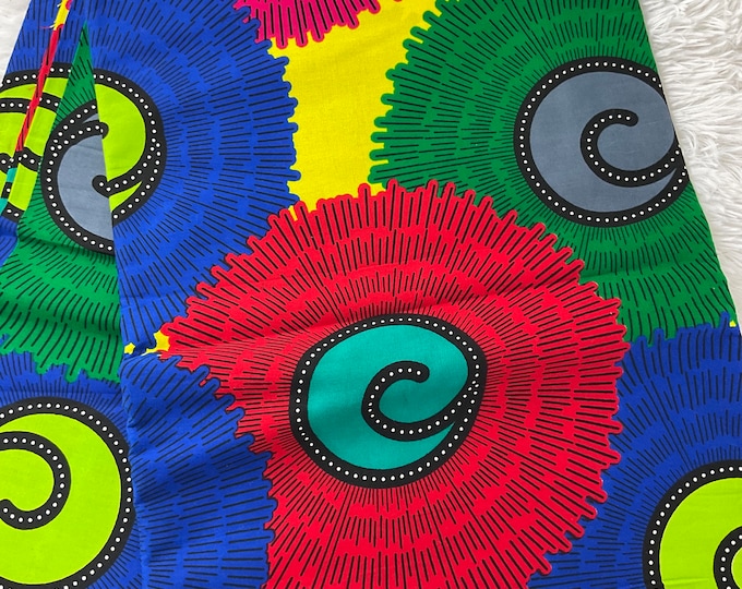 African Fabric/Ankara Fabric 6 Yards/Sold By The Yard/Yellow Green Blue Red Fabric/Mudcloth/Tribal Prints/MK144fb