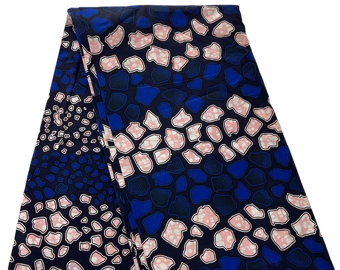 Blue Pink Black African Print Fabric/Ankara 6 Yards/Cotton Print By The Yards//MK411