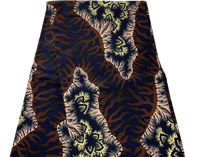 African Fabric/African Print Fabric/Ankara -Brown and Cream Fabric/African/ Fabric/ Cotton Fabric/African Dress/African Print/Kente Fa/MK508