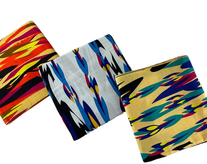 White Blue Pink African Print Fabric/Ankara Fabric By The Yard With Headwraps/GK01