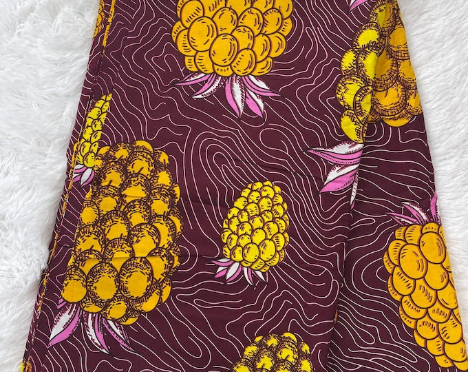 Brown and Yellow African Print Fabric, 6 Yards Ankara with Headwrap/MK894