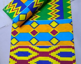 African Fabric/African prints/ Ankara fabric/ African wax//Kitenge fabric/Samakaka fabric/ Yellow and blue Kente fabric/ African whol/MK200