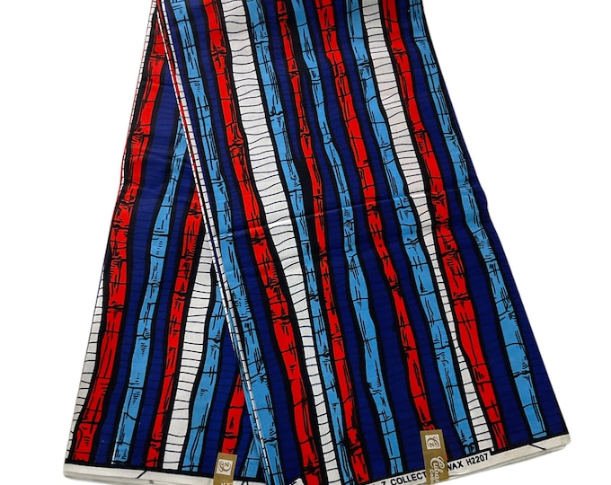 African Fabric/African Print/ Ankara -Blue Red and White ColorMK760/African Fabric 6 Yards/African Fabric For Dresses/Ethnic Print/Wax/