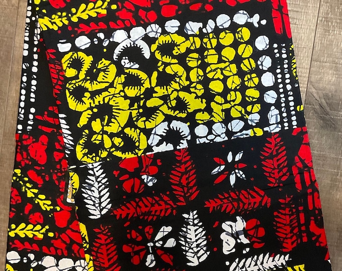 Kente African Print Fabric: 6 Yards Cotton Ankara with Headwrap