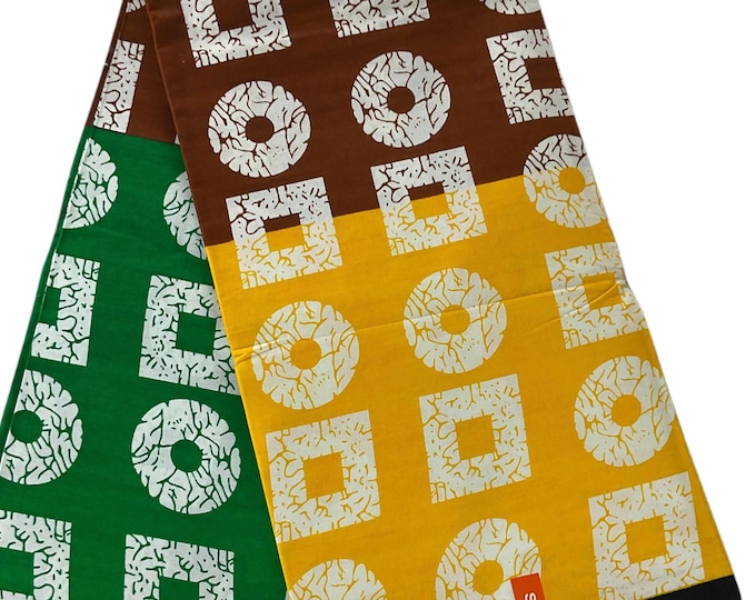 Green Brown Yellow African Ankara Fabric/By The Yard/Cotton Print/MK458