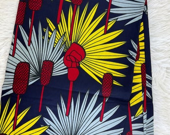 Red & Yellow African Print Fabric: Cotton Wax Fabric, Headwrap