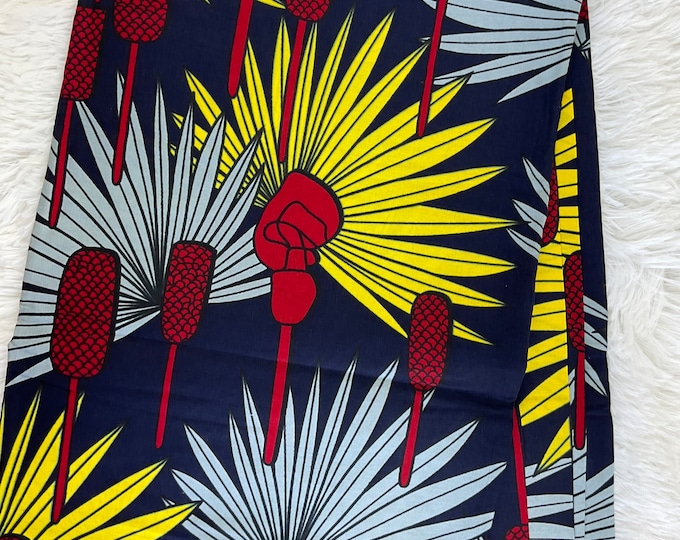 Red & Yellow African Print Fabric: Cotton Wax Fabric, Headwrap