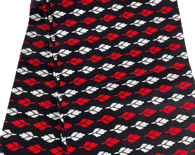 Black, Red & White Ankara Fabric - 6 Yards with Headwrap