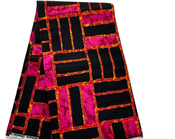Pink Black African Print Fabric/Ankara 1005 Cotton Print/Wax Print /MK411