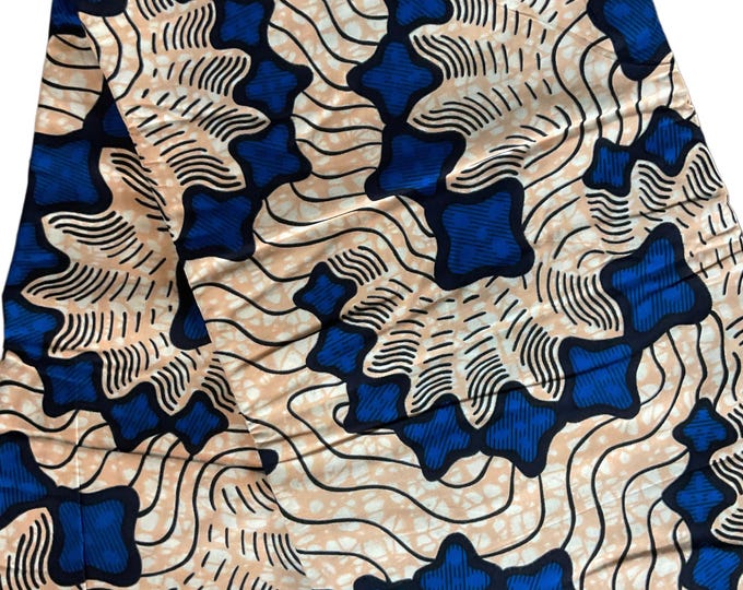 African Fabric/ African Print Fabric/African Wax Fabric/Ankara-Blue Cream Color/Gift For Her/Fabric/African Dress Fabric/Ankara 6 Yards/By T