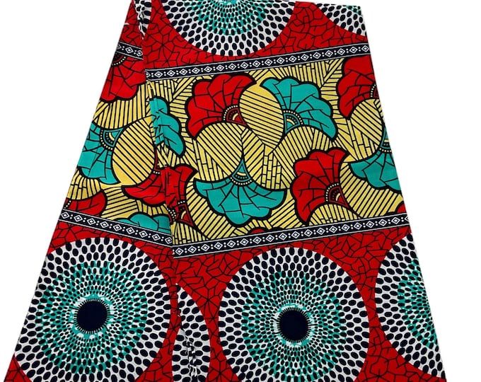 African Ankara Fabric, Black White Orange Wax Print, ByThe Yard