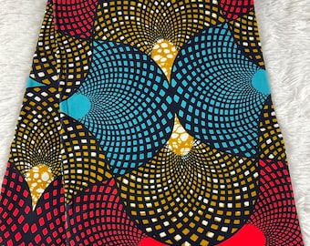 Red & Blue Ankara Fabric: 6 Yards African Print Cotton with Headwrap