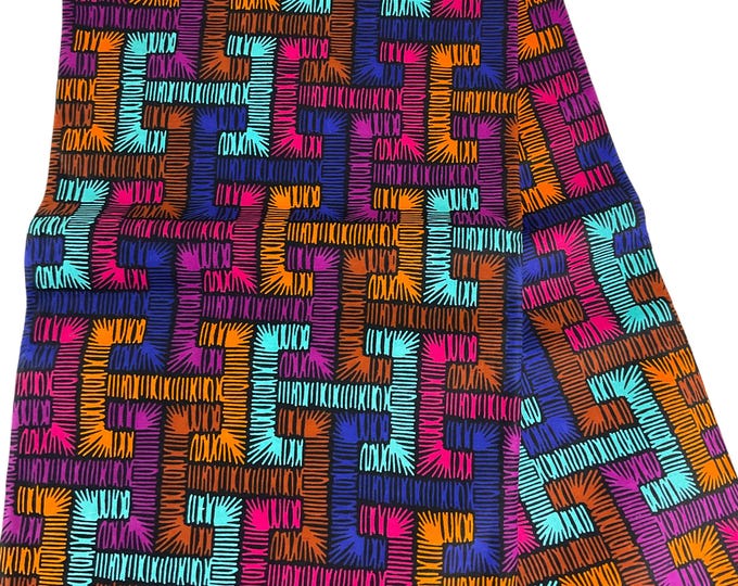 Blue & Pink Ankara Fabric: African Print Cotton, 6 Yards with Headwrap